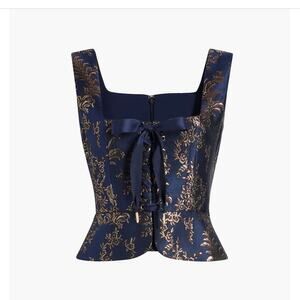 NWT Hill House The Birdie Top in Navy Bird Brocade Size XS